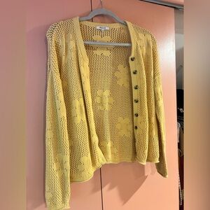 Madewell Yellow Floral Open-Knit Cardigan